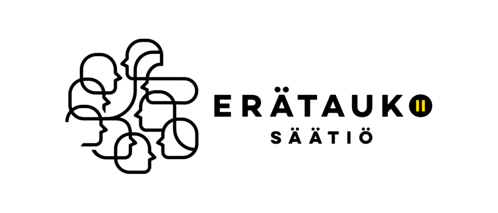 Erätauko-säätiön logo. Logossa hahmotelma puhuvista päistä sekä Erätauko-säätiön nimi.